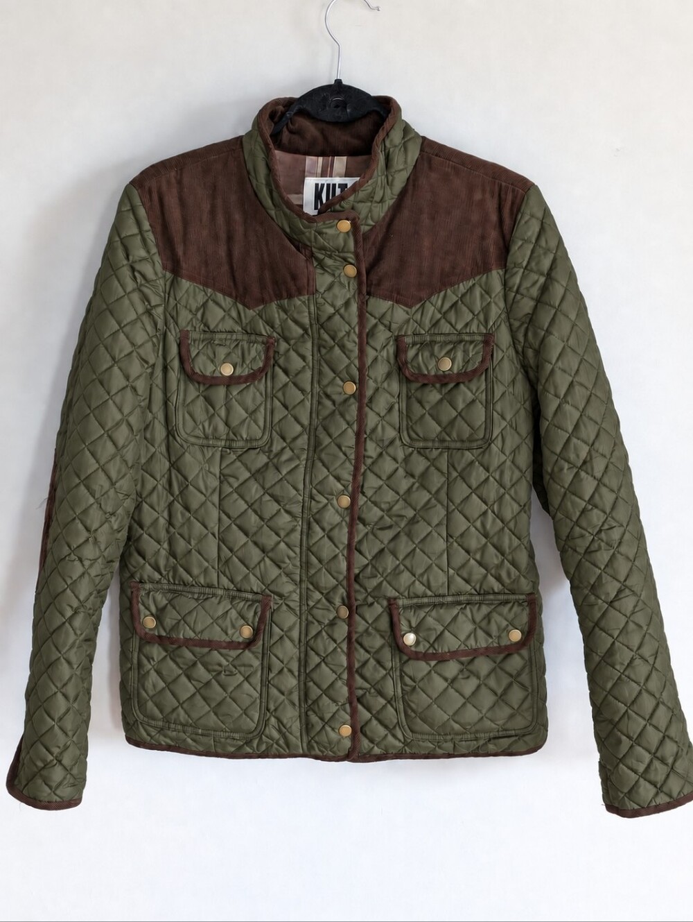KUT from the Kloth Army Green Quilted Corduroy Trim Barn Field Utility Jacket XL